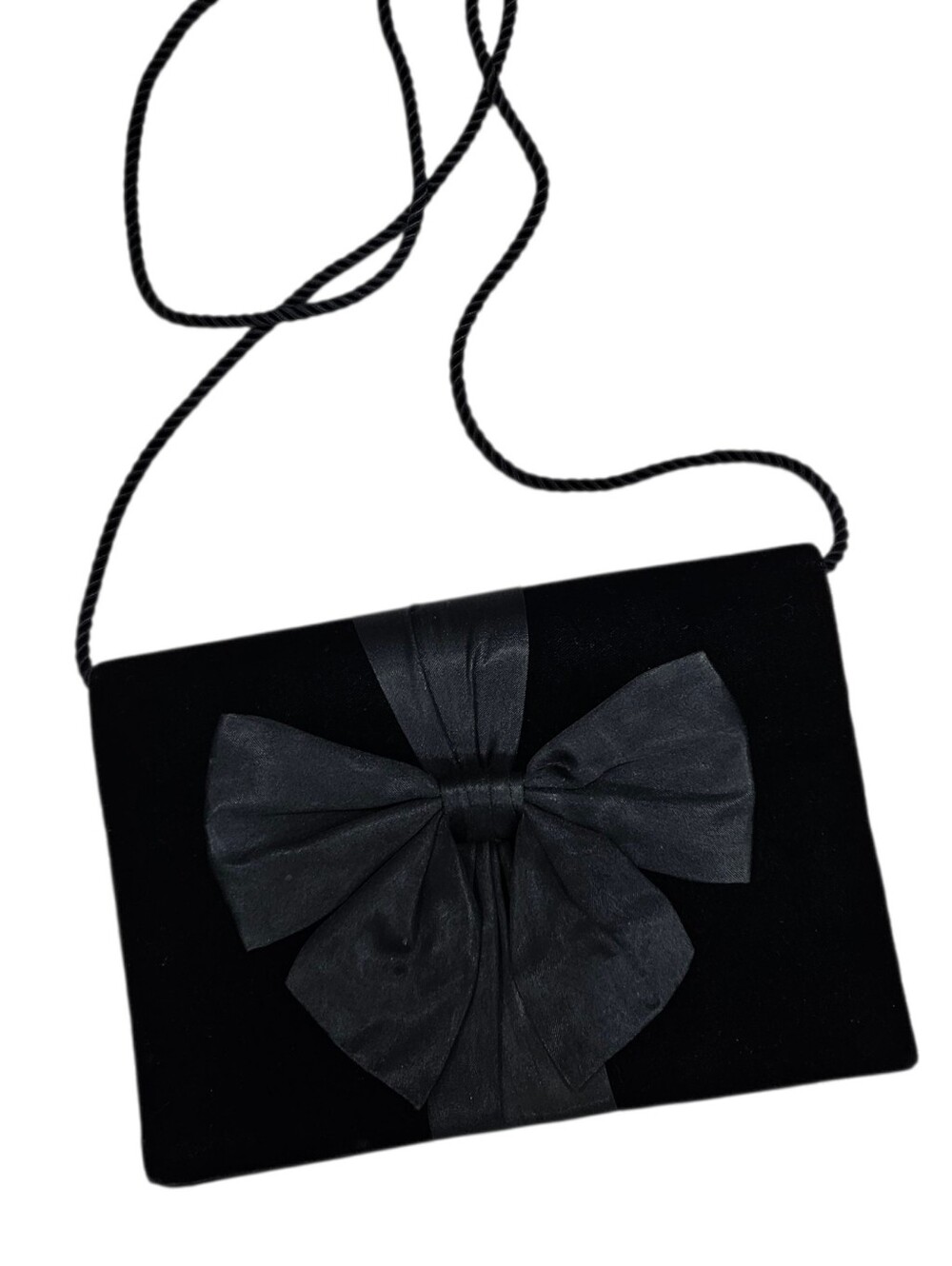 VTG Vanessa New York London Black Velvet Evening Bag Clutch Big Black Satin Bow